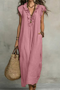 Willluxe® Boho Ruffle V-Neck Maxi Dress With Pockets