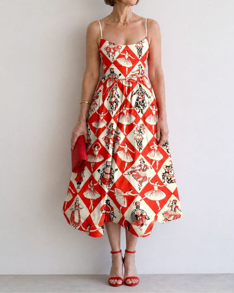Willluxe® Diamond Print Sleeveless Midi Dress