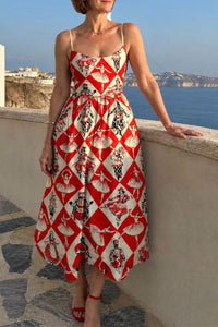 Willluxe® Diamond Print Sleeveless Midi Dress