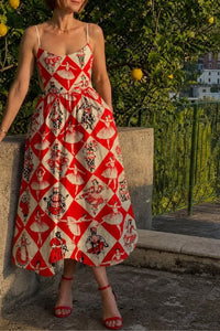 Willluxe® Diamond Print Sleeveless Midi Dress