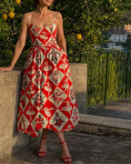 Willluxe® Diamond Print Sleeveless Midi Dress