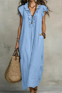 Willluxe® Boho Ruffle V-Neck Maxi Dress With Pockets