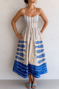 Willluxe® Fish Print Sleeveless Midi Dress