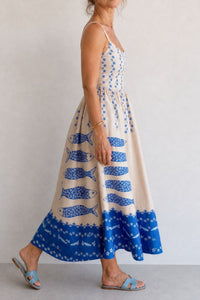 Willluxe® Fish Print Sleeveless Midi Dress