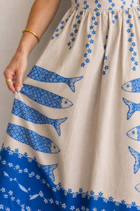 Willluxe® Fish Print Sleeveless Midi Dress