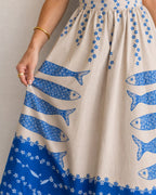 Willluxe® Fish Print Sleeveless Midi Dress