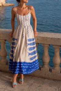 Willluxe® Fish Print Sleeveless Midi Dress