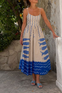 Willluxe® Fish Print Sleeveless Midi Dress
