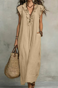 Willluxe® Boho Ruffle V-Neck Maxi Dress With Pockets