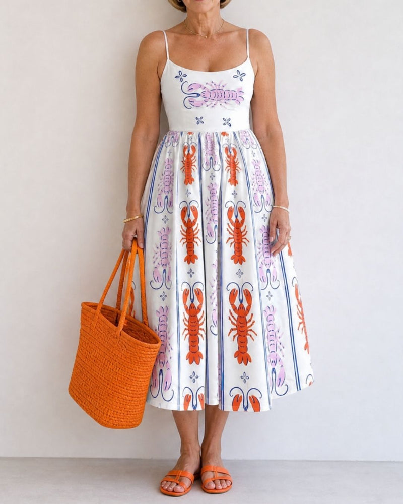 Willluxe® Lobster Print Sleeveless Midi Dress