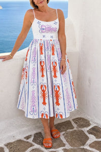 Willluxe® Lobster Print Sleeveless Midi Dress