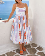 Willluxe® Lobster Print Sleeveless Midi Dress