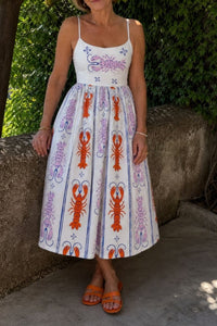 Willluxe® Lobster Print Sleeveless Midi Dress