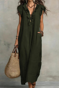 Willluxe® Boho Ruffle V-Neck Maxi Dress With Pockets