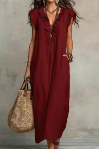 Willluxe® Boho Ruffle V-Neck Maxi Dress With Pockets