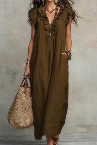 Willluxe® Boho Ruffle V-Neck Maxi Dress With Pockets