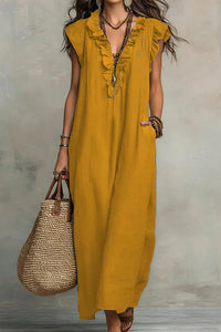 Willluxe® Boho Ruffle V-Neck Maxi Dress With Pockets