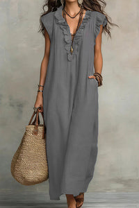 Willluxe® Boho Ruffle V-Neck Maxi Dress With Pockets