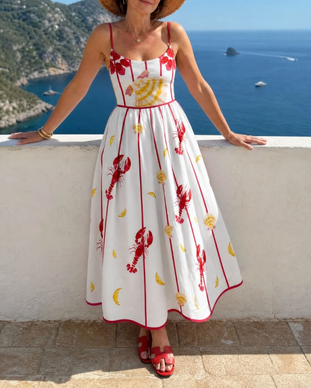 Willluxe® Lobster Shell Print Midi Dress