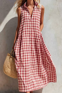 Willluxe® Loose Plaid A-Line Sleeveless Maxi Dress
