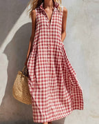 Willluxe® Loose Plaid A-Line Sleeveless Maxi Dress