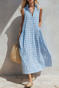 Willluxe® Loose Plaid A-Line Sleeveless Maxi Dress