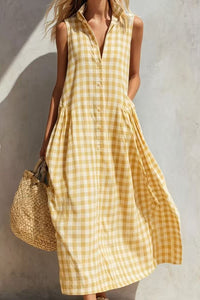 Willluxe® Loose Plaid A-Line Sleeveless Maxi Dress