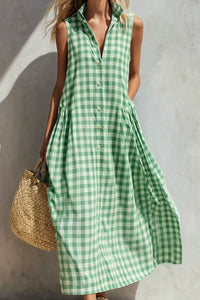 Willluxe® Loose Plaid A-Line Sleeveless Maxi Dress
