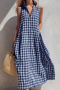 Willluxe® Loose Plaid A-Line Sleeveless Maxi Dress