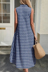Willluxe® Loose Plaid A-Line Sleeveless Maxi Dress