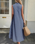 Willluxe® Loose Plaid A-Line Sleeveless Maxi Dress