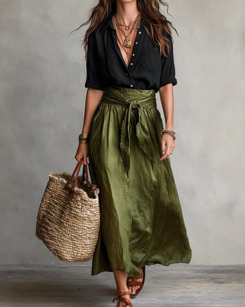 Willluxe® Button Down Midi Skirt Set