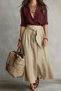 Willluxe® Button Down Midi Skirt Set