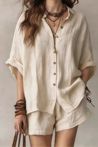 Willluxe® Button-Up Shirt and Wide Leg Shorts Vacation Outfit