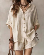 Willluxe® Button-Up Shirt and Wide Leg Shorts Vacation Outfit