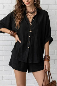 Willluxe® Button-Up Shirt and Wide Leg Shorts Vacation Outfit