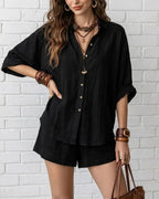 Willluxe® Button-Up Shirt and Wide Leg Shorts Vacation Outfit