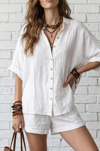 Willluxe® Button-Up Shirt and Wide Leg Shorts Vacation Outfit