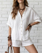 Willluxe® Button-Up Shirt and Wide Leg Shorts Vacation Outfit