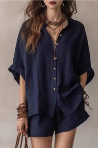 Willluxe® Button-Up Shirt and Wide Leg Shorts Vacation Outfit