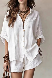 Willluxe® Button-Up Shirt and Wide Leg Shorts Vacation Outfit