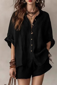 Willluxe® Button-Up Shirt and Wide Leg Shorts Vacation Outfit