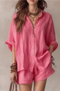 Willluxe® Button-Up Shirt and Wide Leg Shorts Vacation Outfit