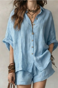 Willluxe® Button-Up Shirt and Wide Leg Shorts Vacation Outfit