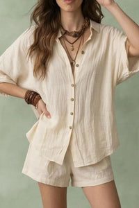 Willluxe® Button-Up Shirt and Wide Leg Shorts Vacation Outfit