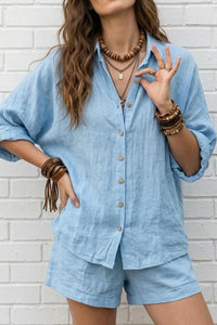 Willluxe® Button-Up Shirt and Wide Leg Shorts Vacation Outfit