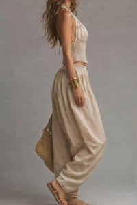 Willluxe® Casual Backless Craft Halter Closure Wide Leg Pants Set