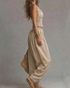 Willluxe® Casual Backless Craft Halter Closure Wide Leg Pants Set