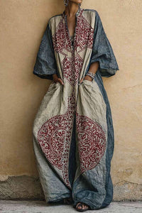 Willluxe® Loose Sleeves Ethnic Printed V-Neck Jumpsuits