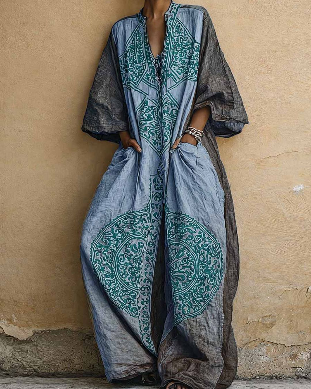 Willluxe® Loose Sleeves Ethnic Printed V-Neck Jumpsuits